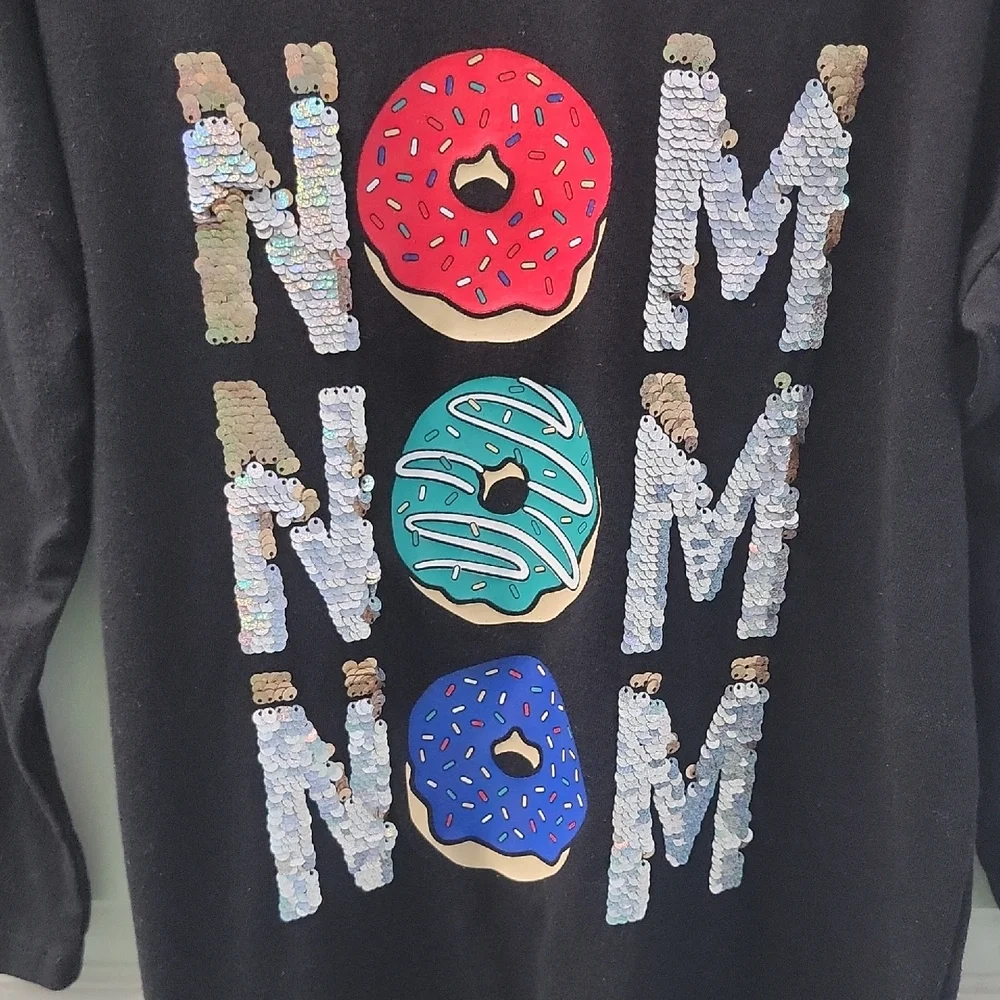Justice Girls Donut Graphic Tee Black Long Sleeve Size 10